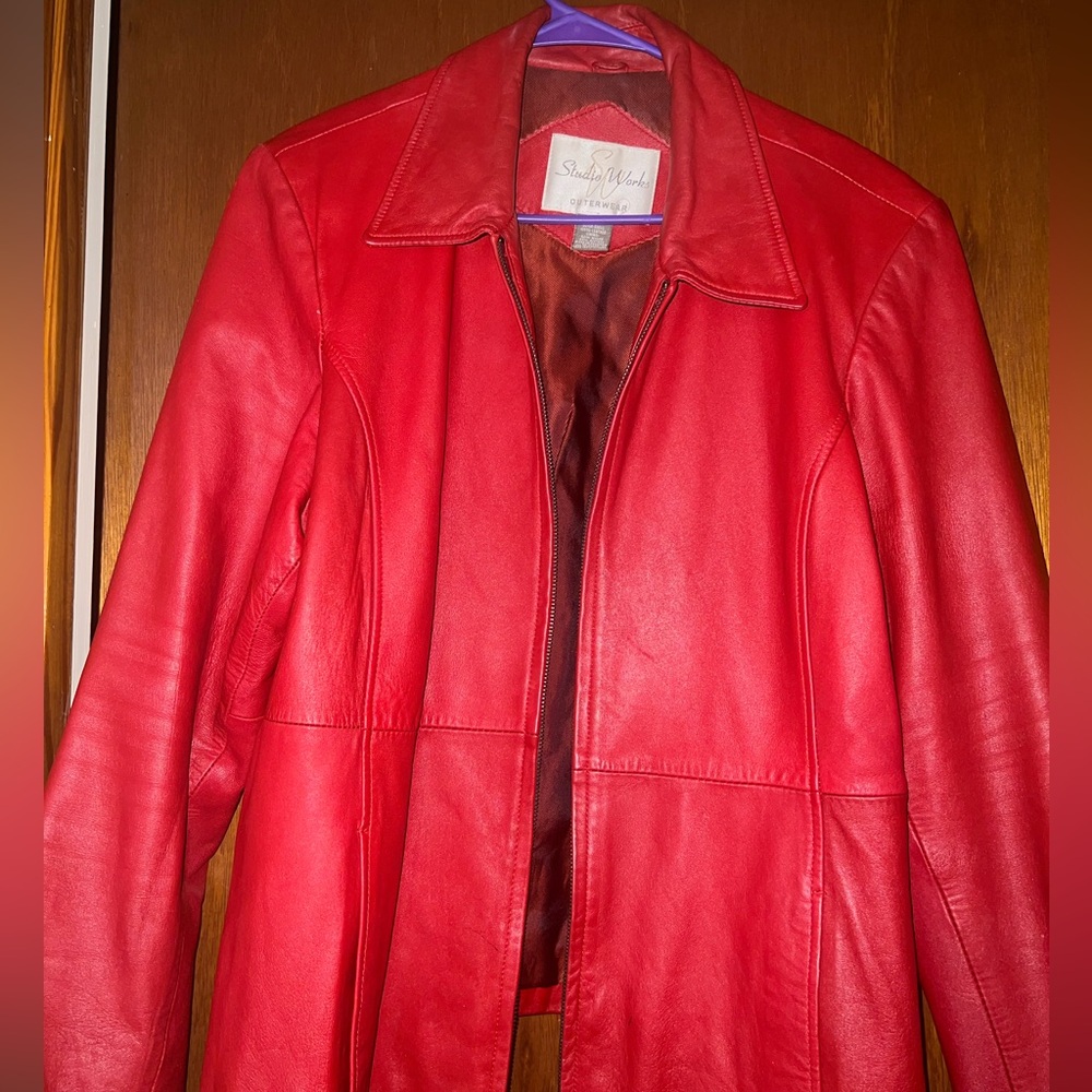 Sporty red leather jacket